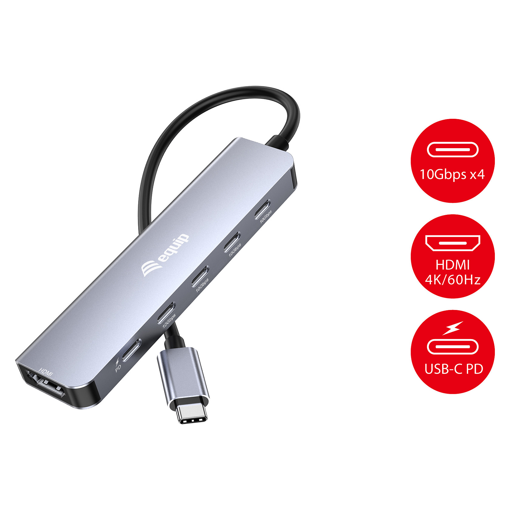 USB-C adapter EQUIP 133493 4-u-1 (HDMI 4K@60Hz, 2x USB-C, USB-C PD 100W)-8
