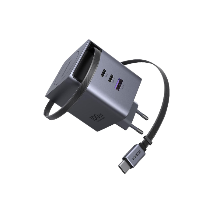 Punjač UGREEN Nexode 65828 100W GaN s uvlačivim USB-C kabelom-1