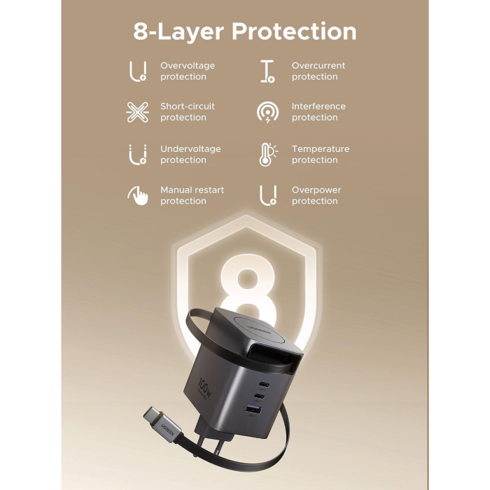 Punjač UGREEN Nexode 65828 100W GaN s uvlačivim USB-C kabelom-6