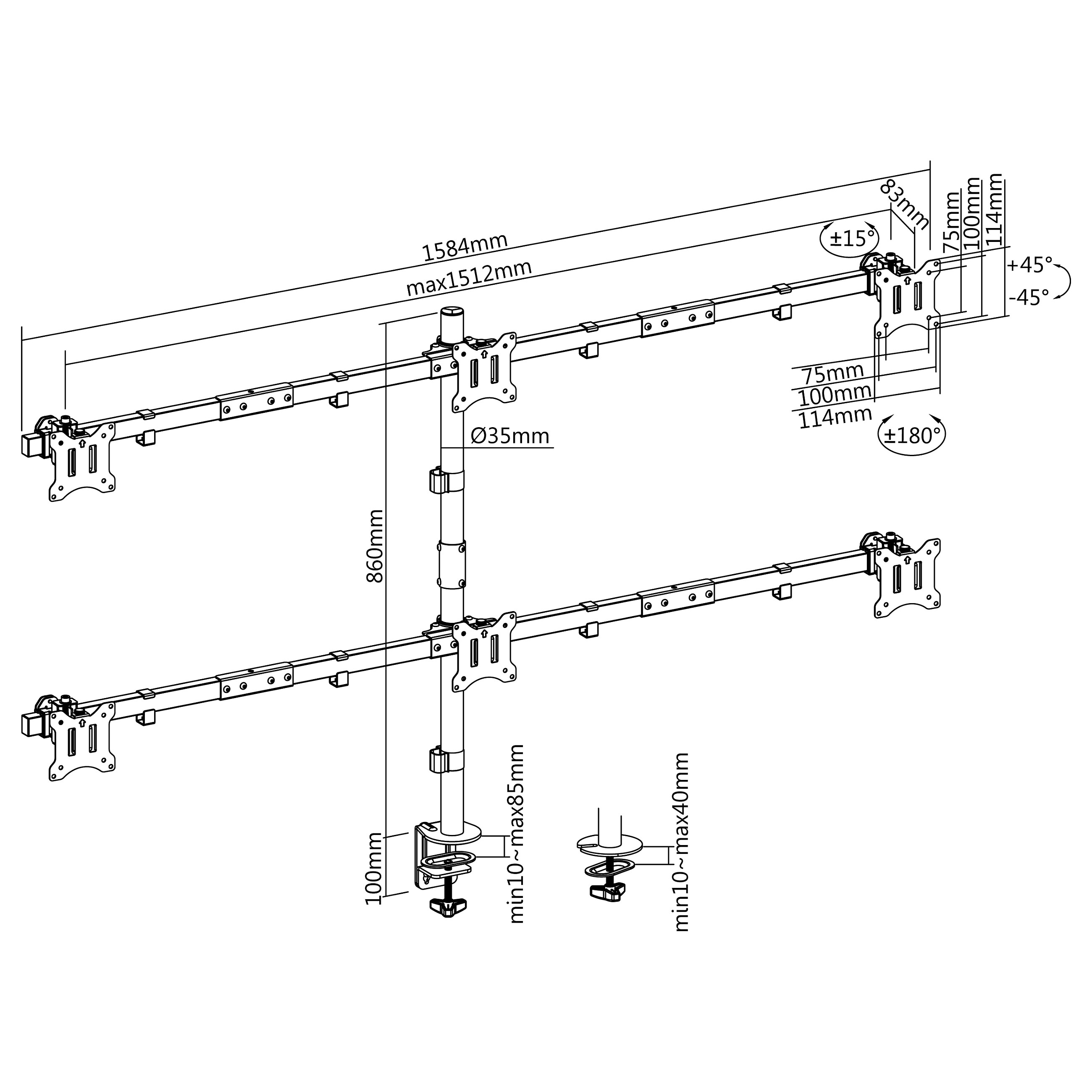 Stolni nosač za 6 monitora EQUIP 650611 (17"-32", do 7 kg po monitoru, VESA)-7