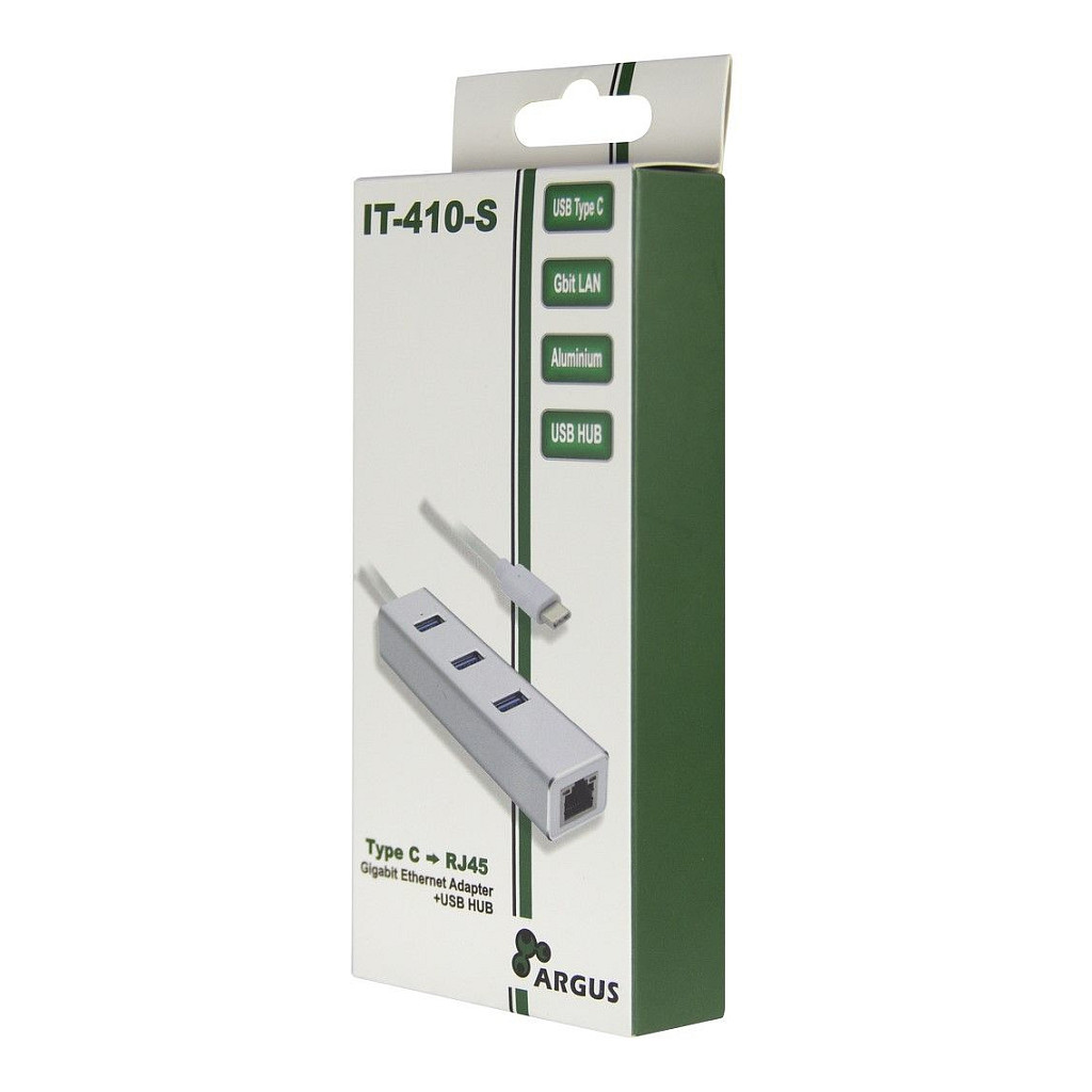 USB-C Hub INTER-TECH Argus IT-410-S (3x USB 3.2, Gigabit LAN) Silver-1