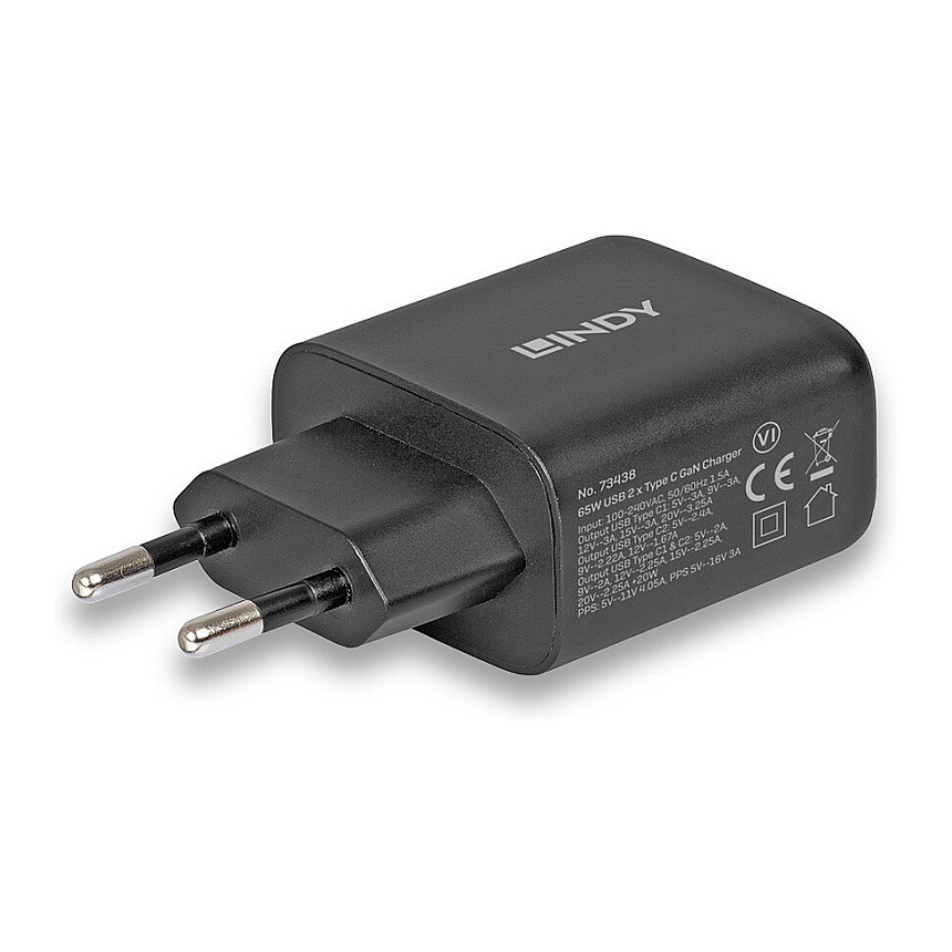 Strujni punjač LINDY 2-Port GaN 65W (USB-C & USB-A, PD 3.0, QC 4.0+)-1