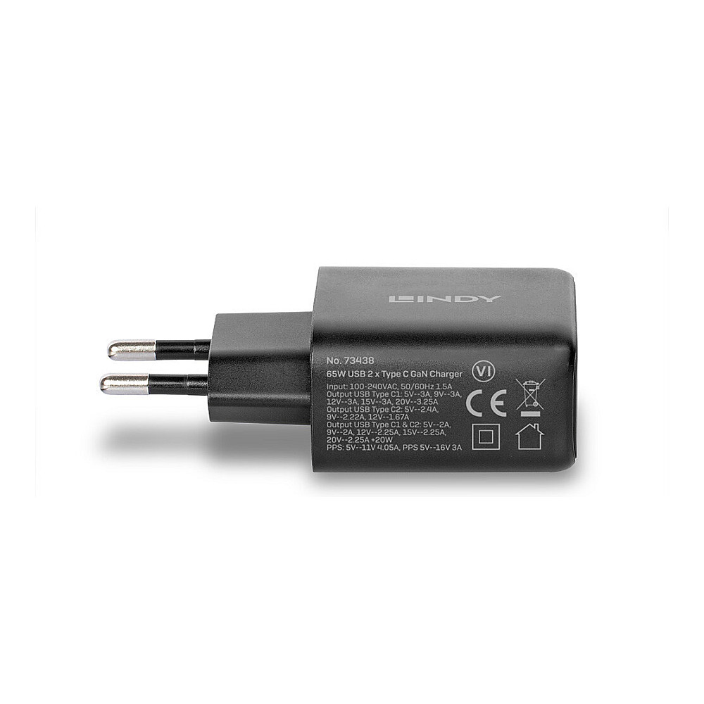 Strujni punjač LINDY 2-Port GaN 65W (USB-C & USB-A, PD 3.0, QC 4.0+)-2