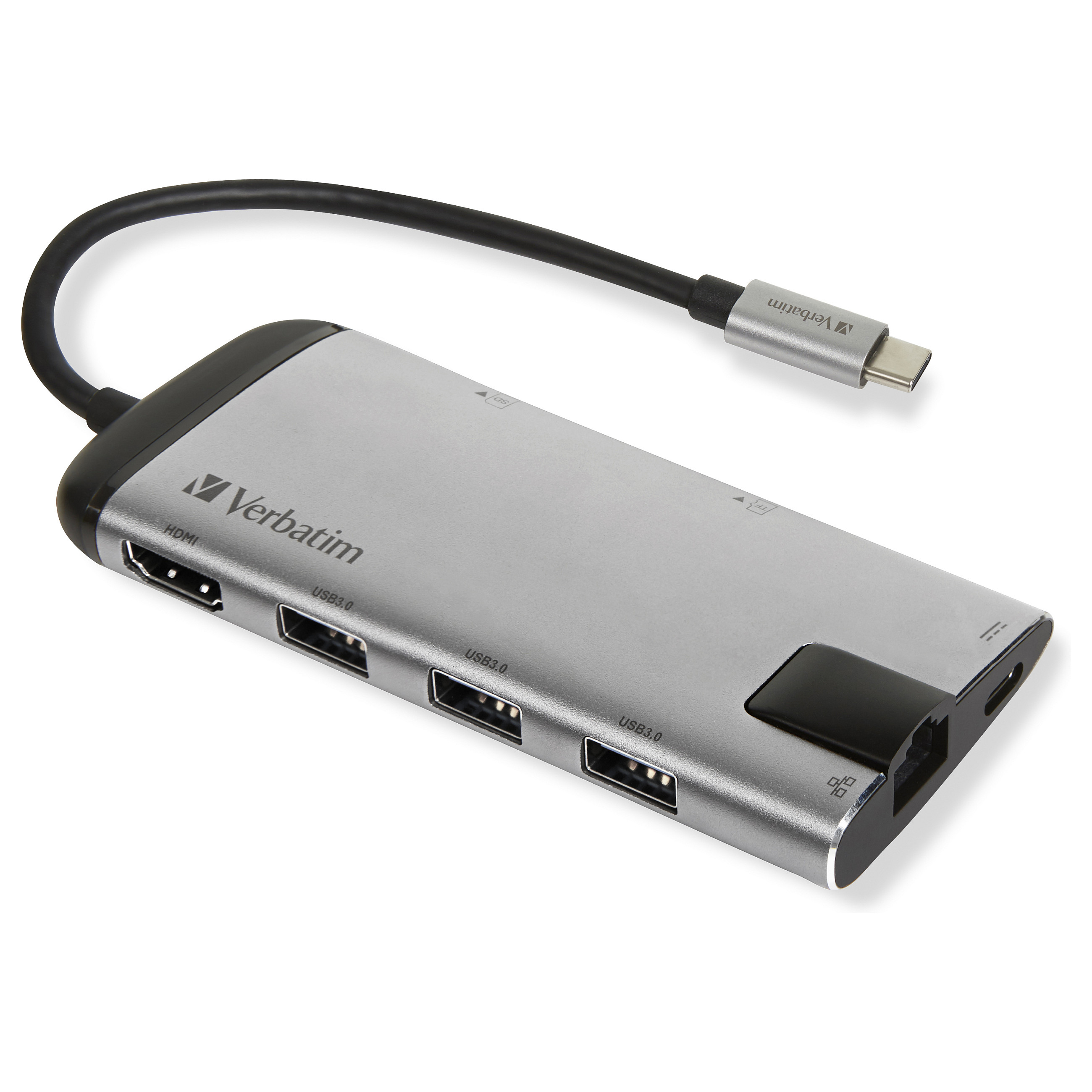 USB-C Hub VERBATIM Multiport 7-u-1 (2x USB 3.0, USB-C PD, 4K HDMI, Gigabit Ethernet, SD/microSD)