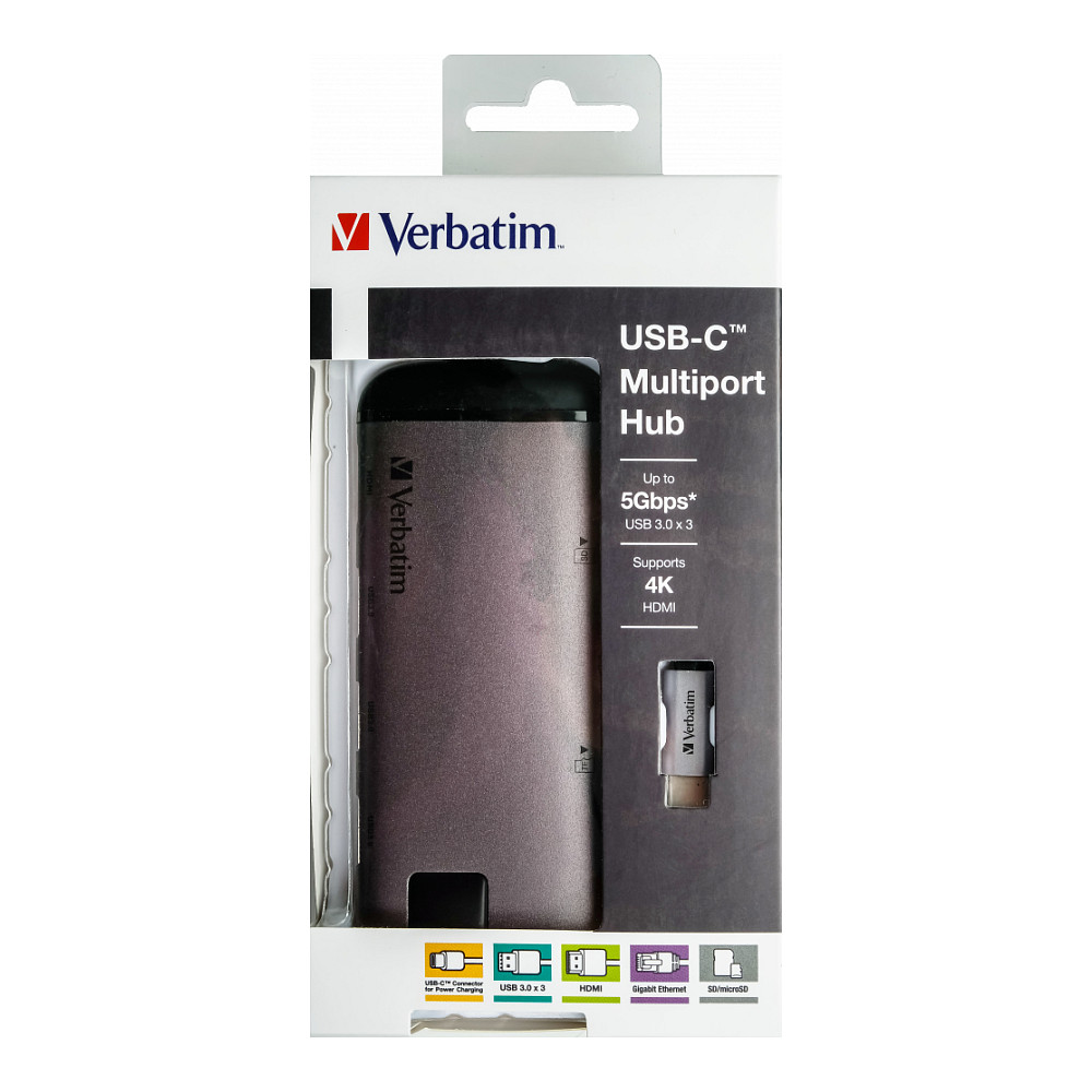 USB-C Hub VERBATIM Multiport 7-u-1 (2x USB 3.0, USB-C PD, 4K HDMI, Gigabit Ethernet, SD/microSD)-1