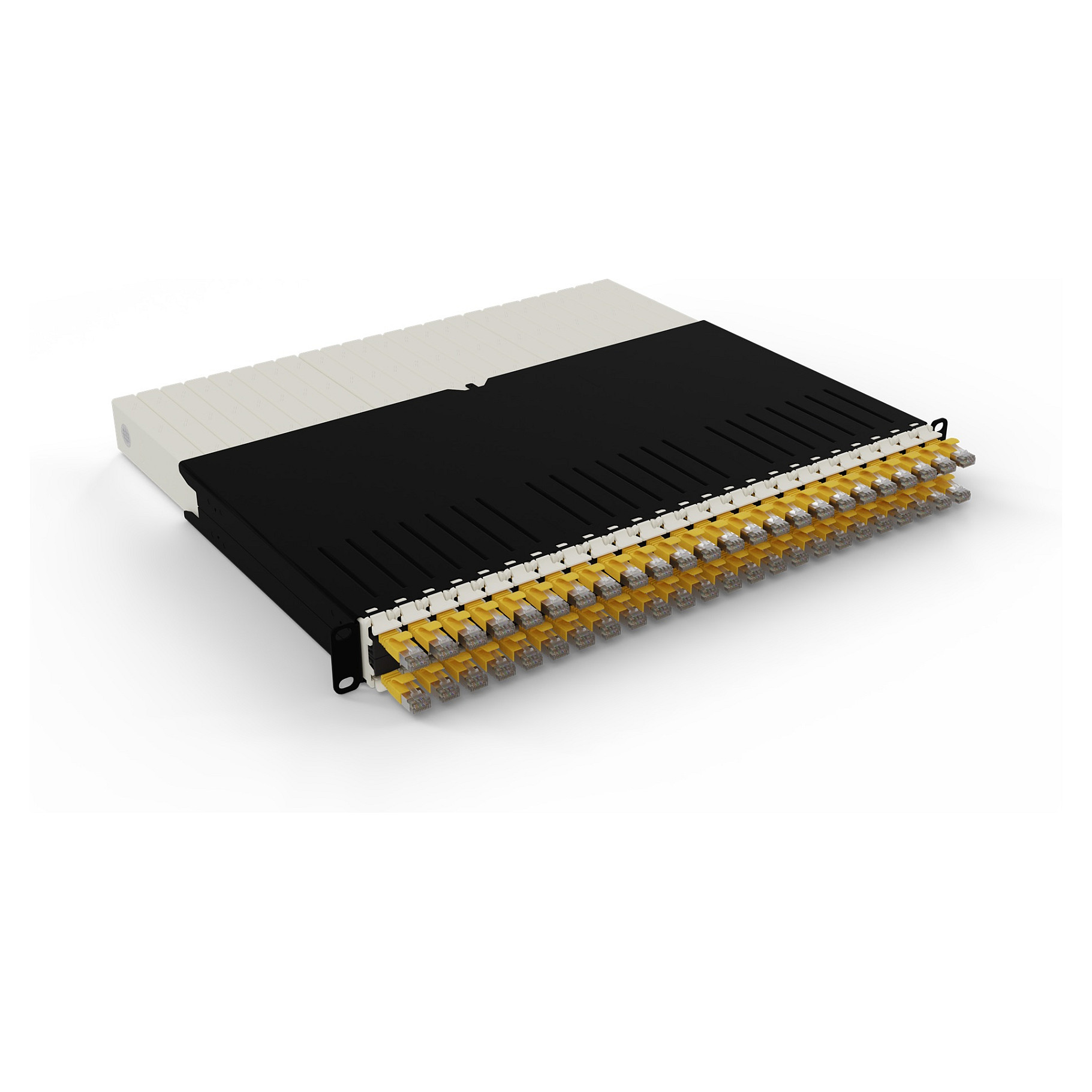 Sustav za upravljanje mrežnim kabelima PATCHBOX Plus+ (1U, 24 x Cat.6a STP, 0.8m izvlačni kabeli, žuti)-0