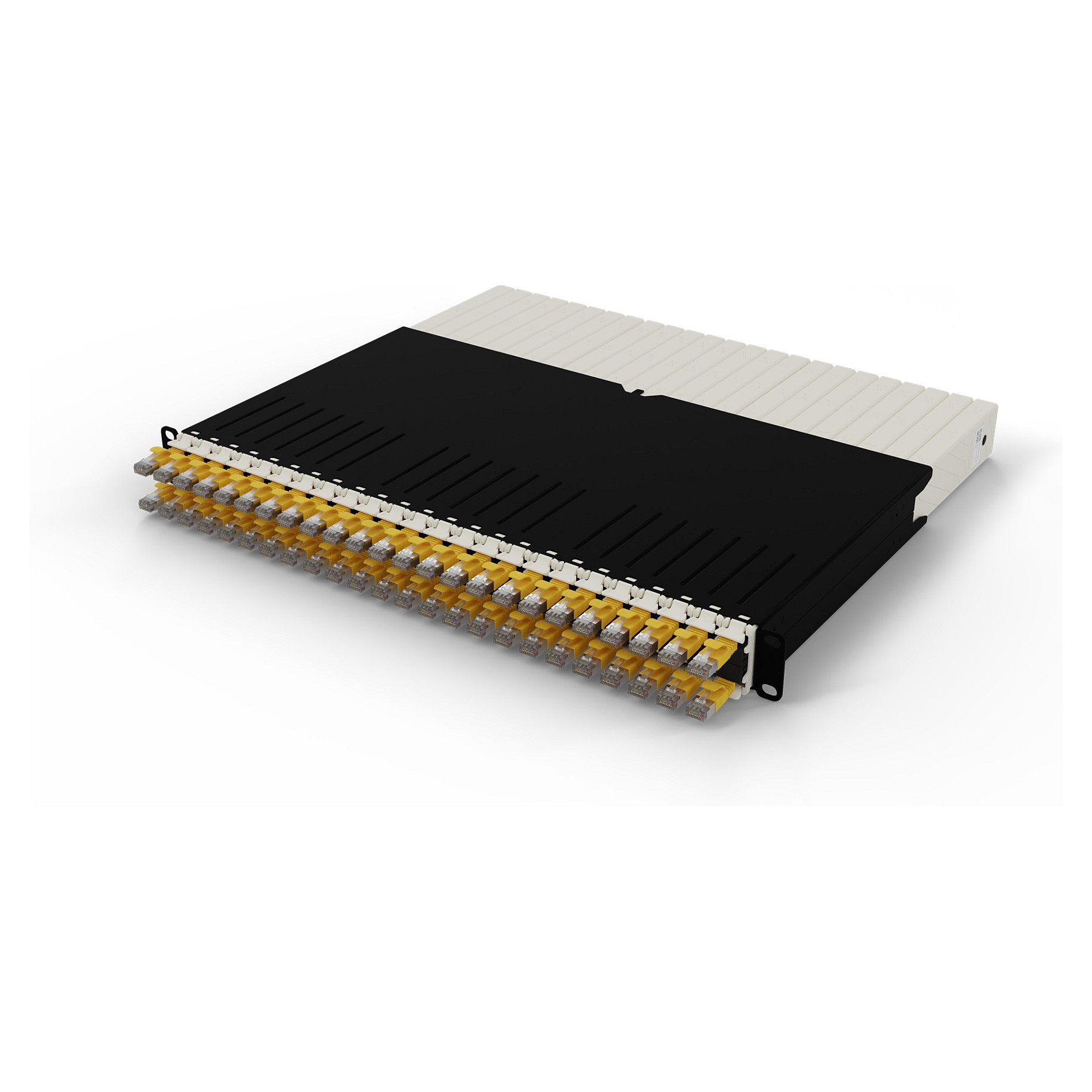 Sustav za upravljanje mrežnim kabelima PATCHBOX Plus+ (1U, 24 x Cat.6a STP, 0.8m izvlačni kabeli, žuti)-2