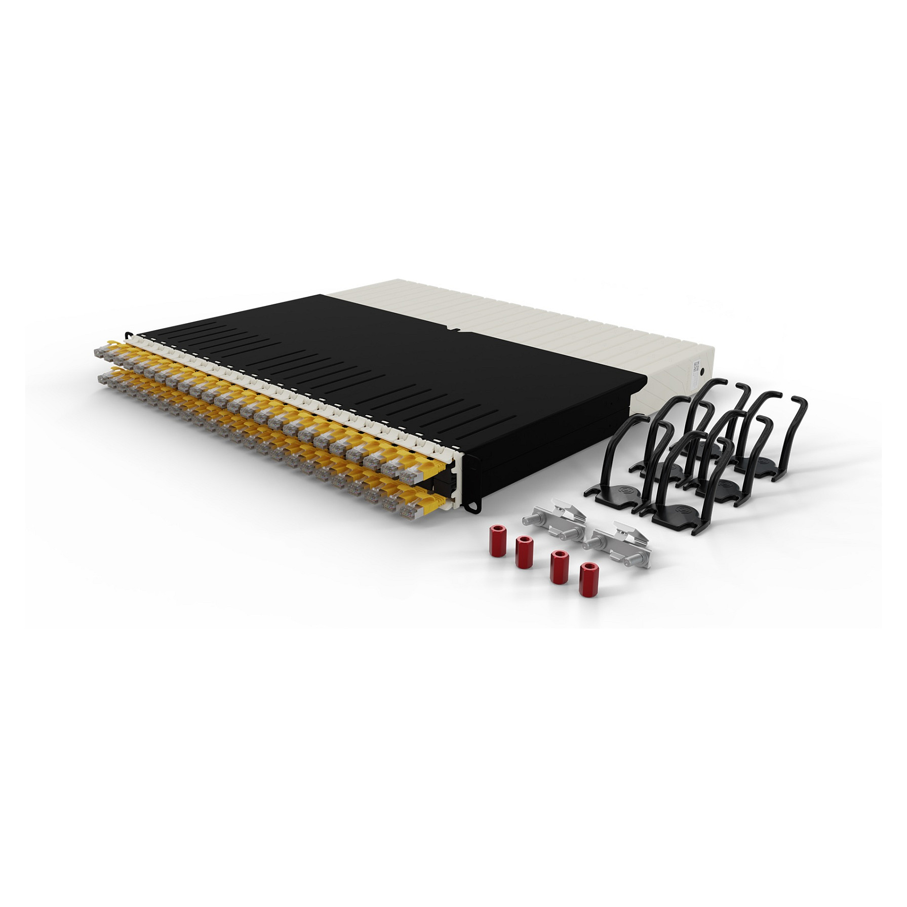 Sustav za upravljanje mrežnim kabelima PATCHBOX Plus+ (1U, 24 x Cat.6a STP, 0.8m izvlačni kabeli, žuti)-4