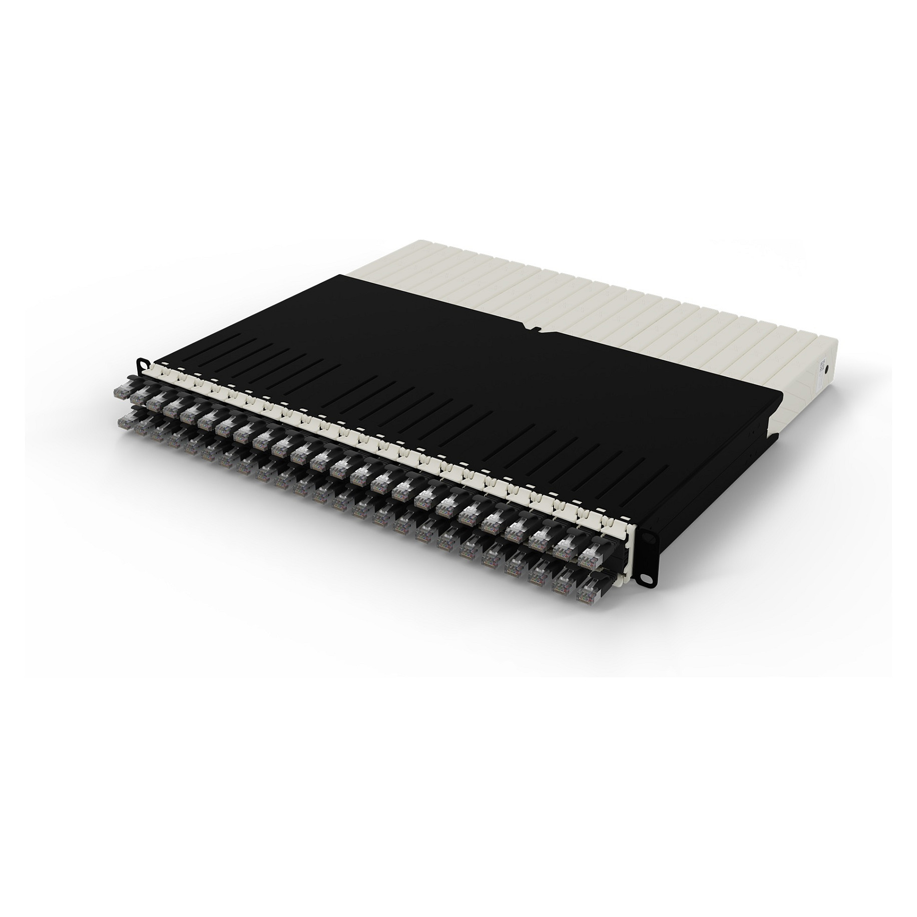 Patch panel s uvlačivim kabelima PATCHBOX Plus+ STP (1U, 24x Cat.6a 0.8m, PoE++, crni)-2