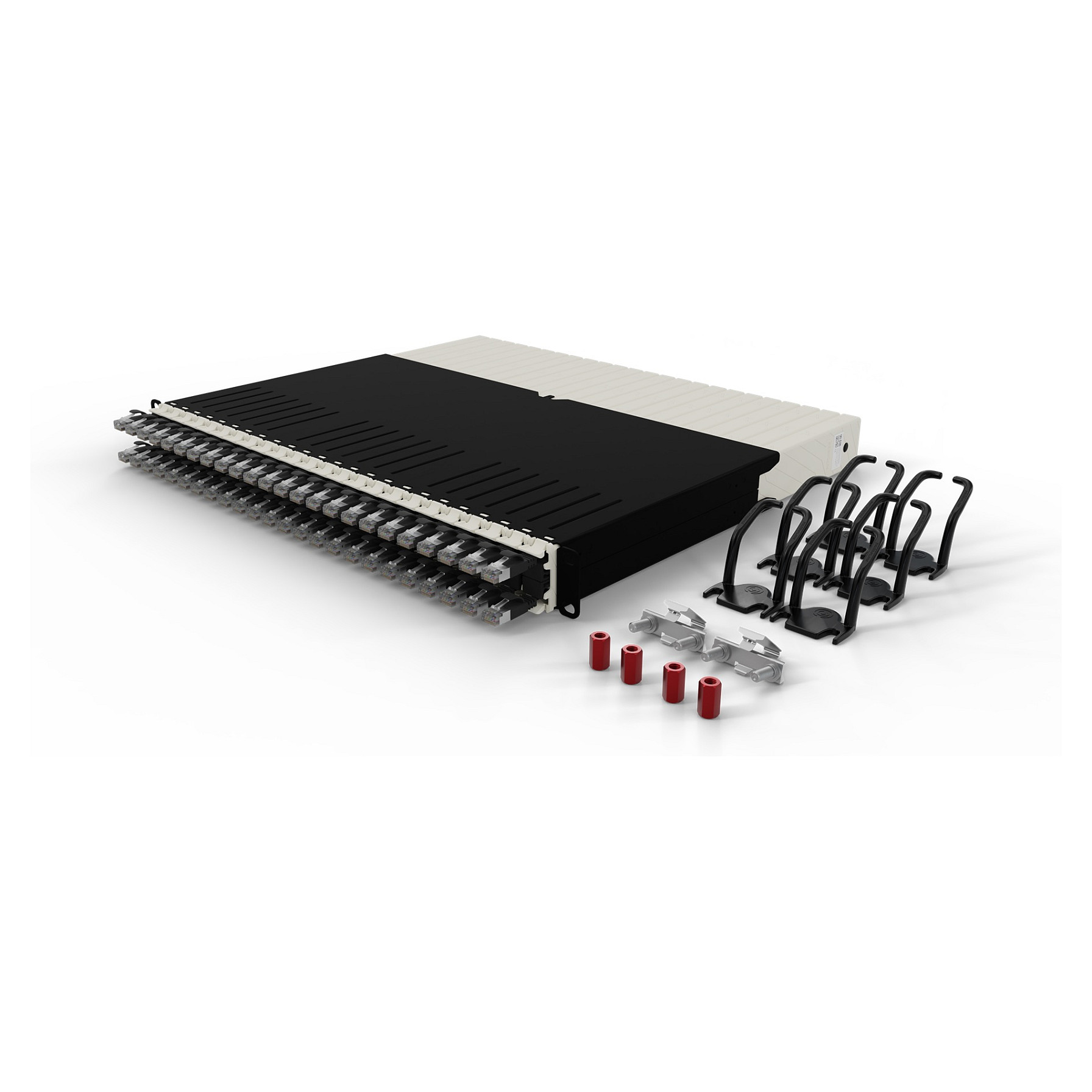 Patch panel s uvlačivim kabelima PATCHBOX Plus+ STP (1U, 24x Cat.6a 0.8m, PoE++, crni)-4
