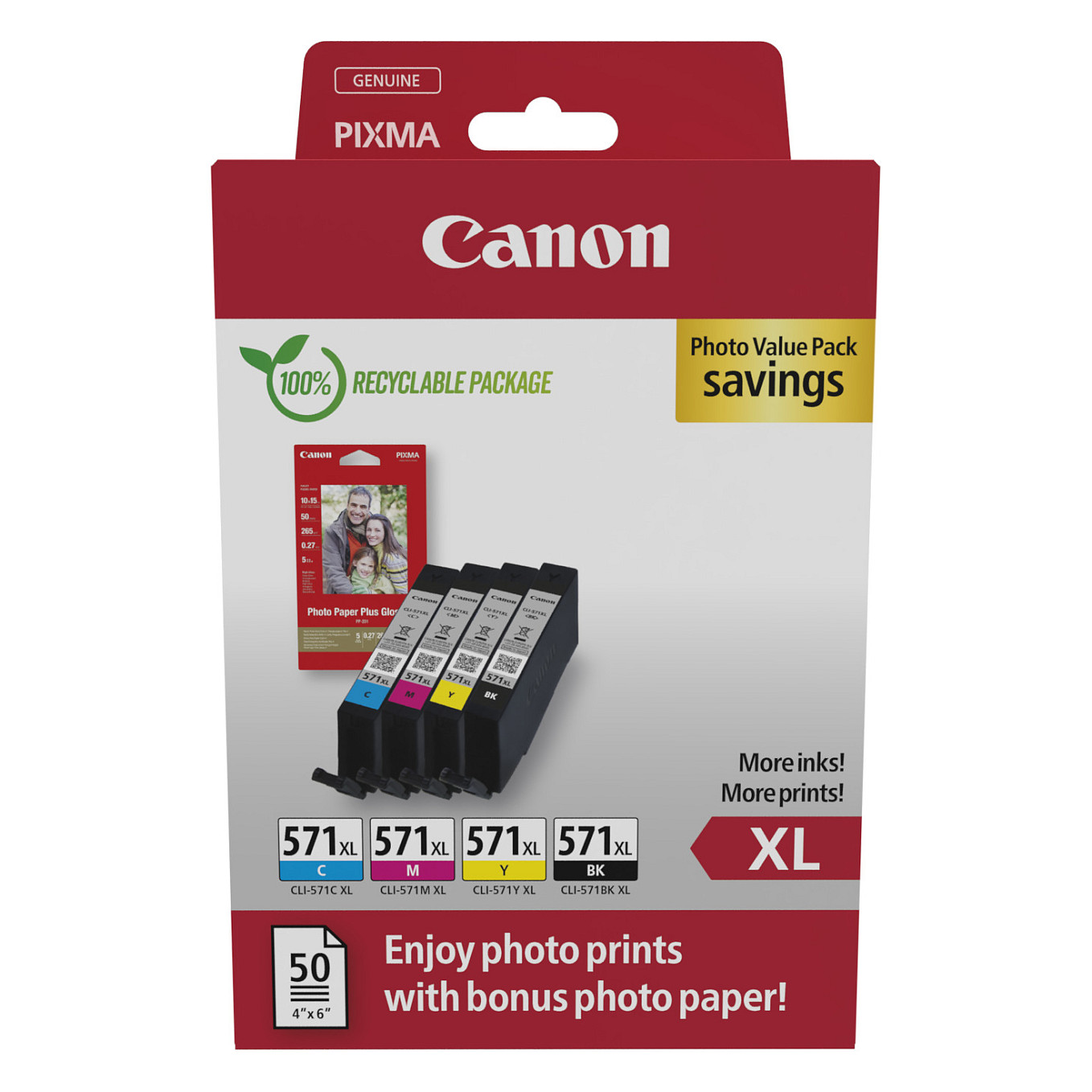 Tinta CANON CLI-571XL C/M/Y/BK Multipack + Photo Value Pack (4 boje, 50 listova papira)