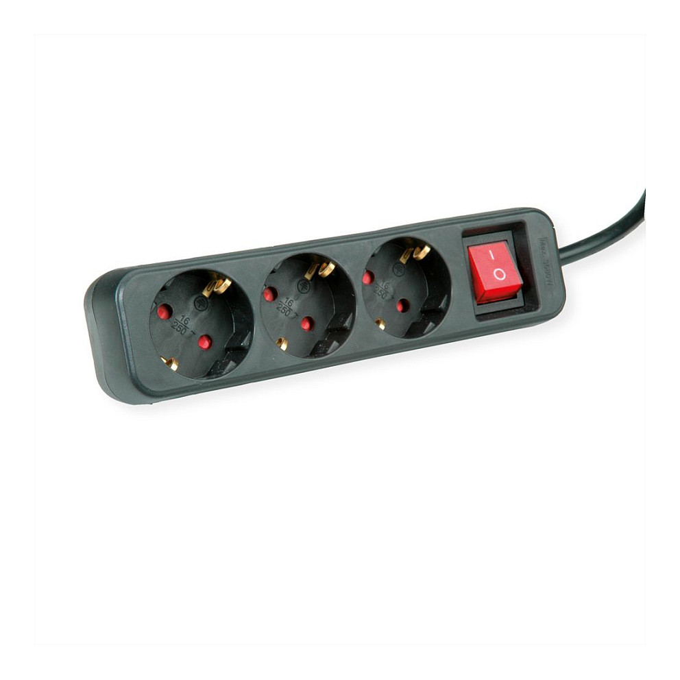 Produžni kabel ROLINE s prekidačem (3 utičnice, 10 m, crni)