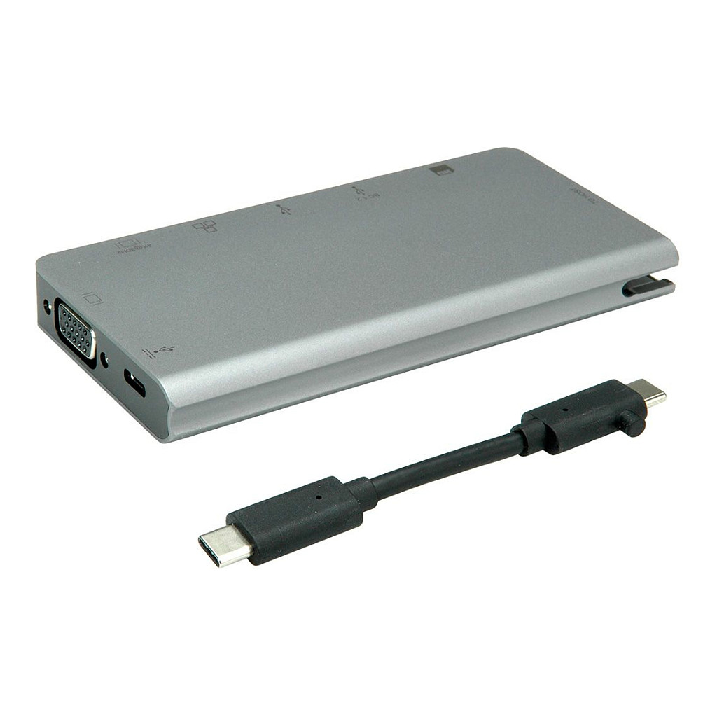 Docking stanica ROLINE USB-C 7-u-1 (HDMI 4K, VGA, 2x USB 3.2, LAN, PD 100W, čitač kartica)-2