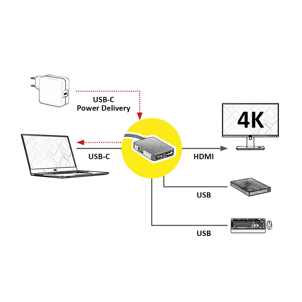 USB-C Hub ROLINE GOLD 12.02.1121 (HDMI 4K, 2x USB 3.2, PD)-1