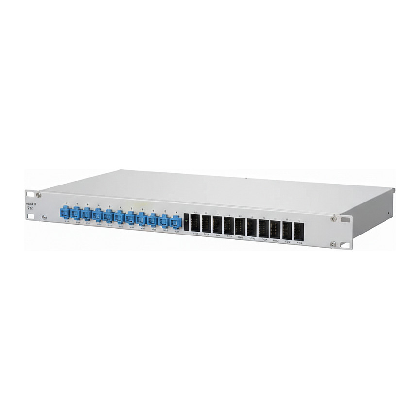 Optički patch panel METZ CONNECT OpDAT fix 2 splice (19", 1U, 12x LC-D, OM4, sivi)-0