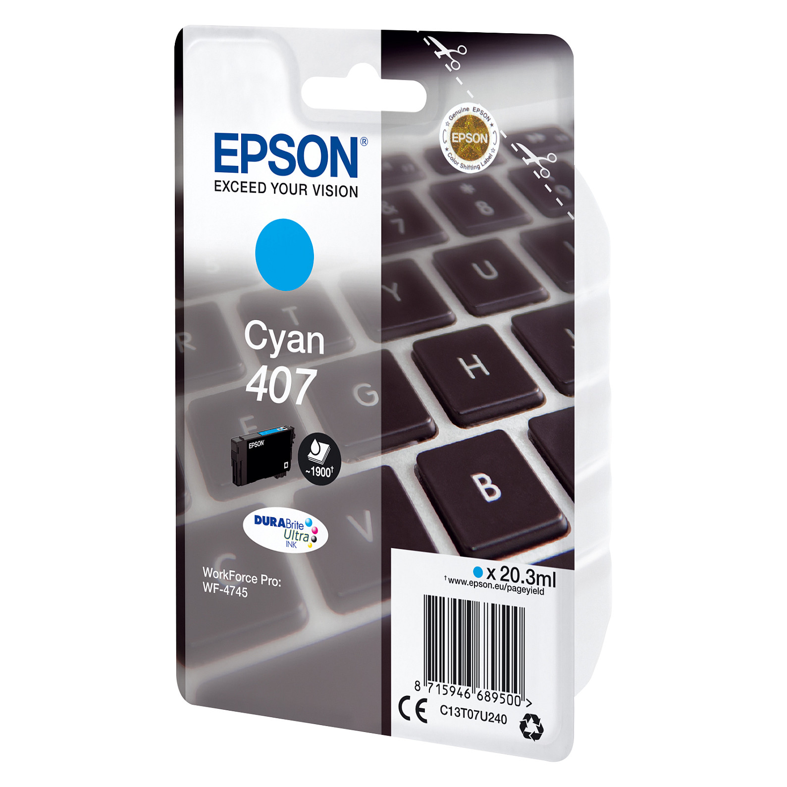 Tinta za printer EPSON 406 Cyan (C13T05H24010, 20.3 ml, 1900 str.)-1