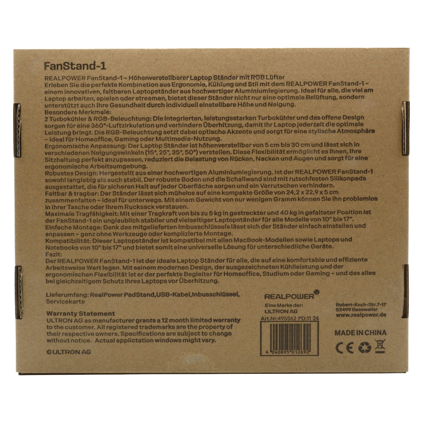 Stalak za laptop REALPOWER FanStand 1 (RGB ventilator, podesiva visina, do 17")-4
