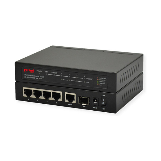 Mrežni Switch ROLINE Gigabit Ethernet 6-portni (5x RJ45, 1x SFP, 4x PoE+, 65W)-0