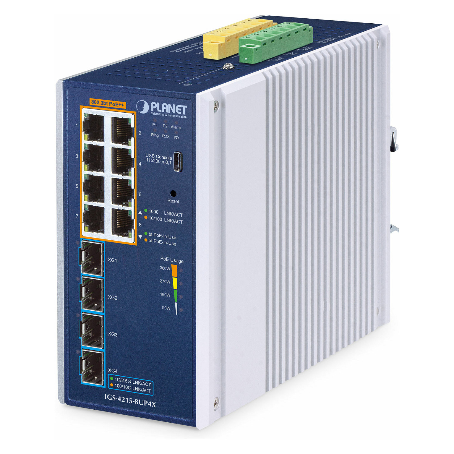 Industrijski mrežni switch PLANET IGS-4215-8P2T2S (8-Port Gigabit PoE++, L2/L4 Managed, 360W)