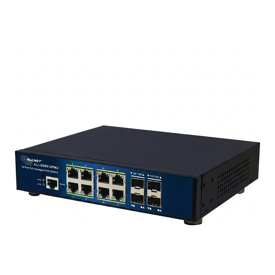 Mrežni switch ALLNET ALL-SG8612PMJ (12-portni, 8x GbE PoE+ 300W, 4x SFP, Layer 2+, bez ventilatora)-0
