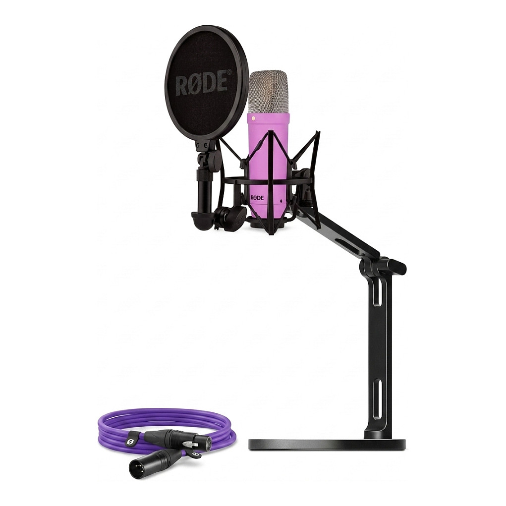 Kondenzatorski mikrofon RODE NT1 Signature Series Purple Bundle (1" kapsula, 4dBA šum, XLR, stolni stalak)