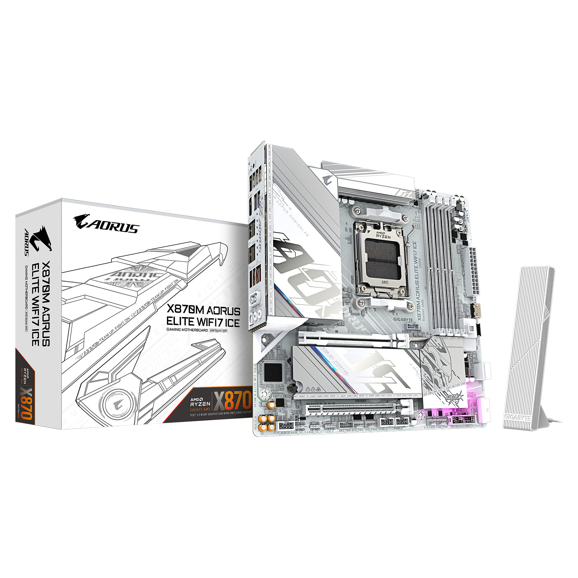 Matična ploča GIGABYTE X870M AORUS ELITE AX ICE (AM5, mATX, DDR5, Wi-Fi 7)