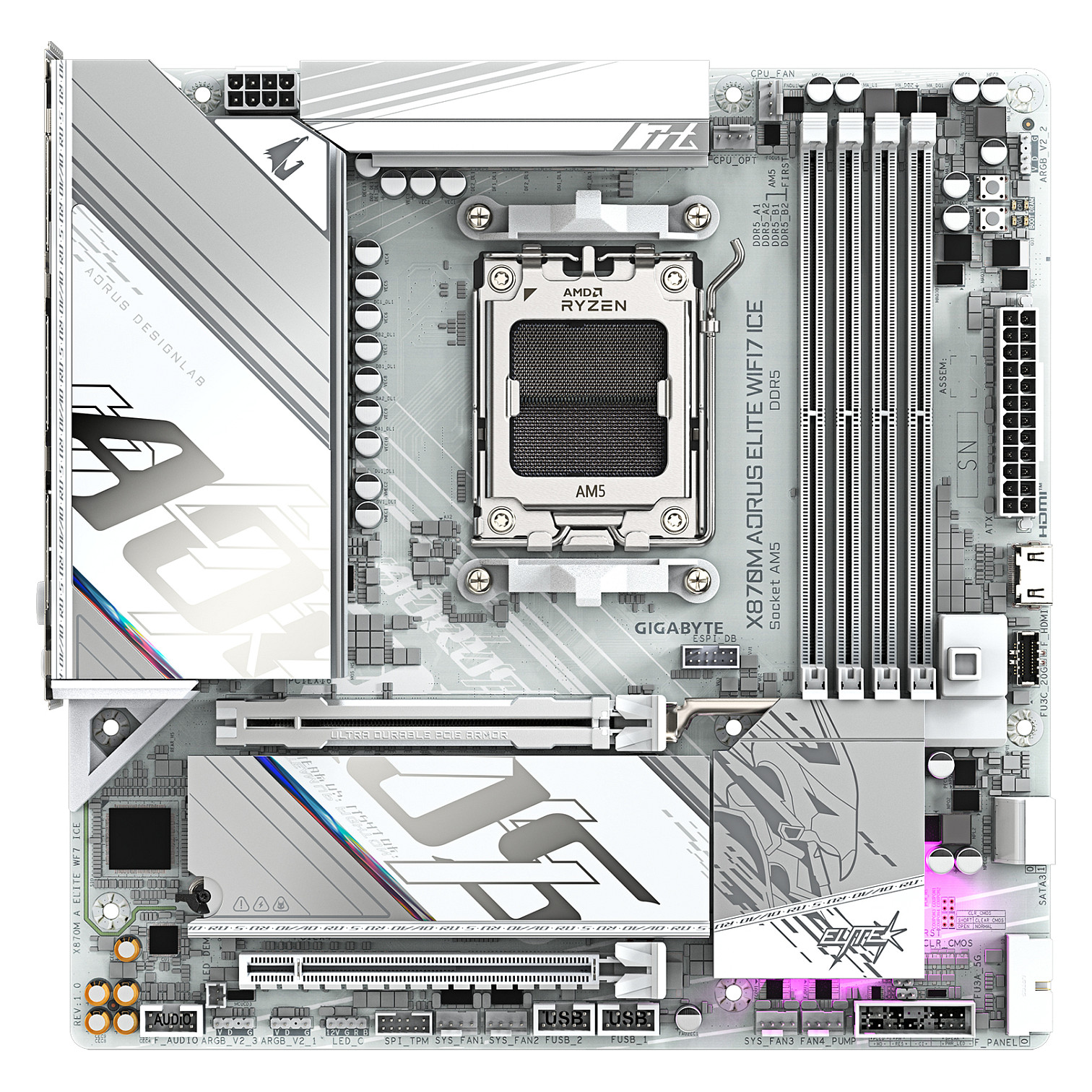 Matična ploča GIGABYTE X870M AORUS ELITE AX ICE (AM5, mATX, DDR5, Wi-Fi 7)-1