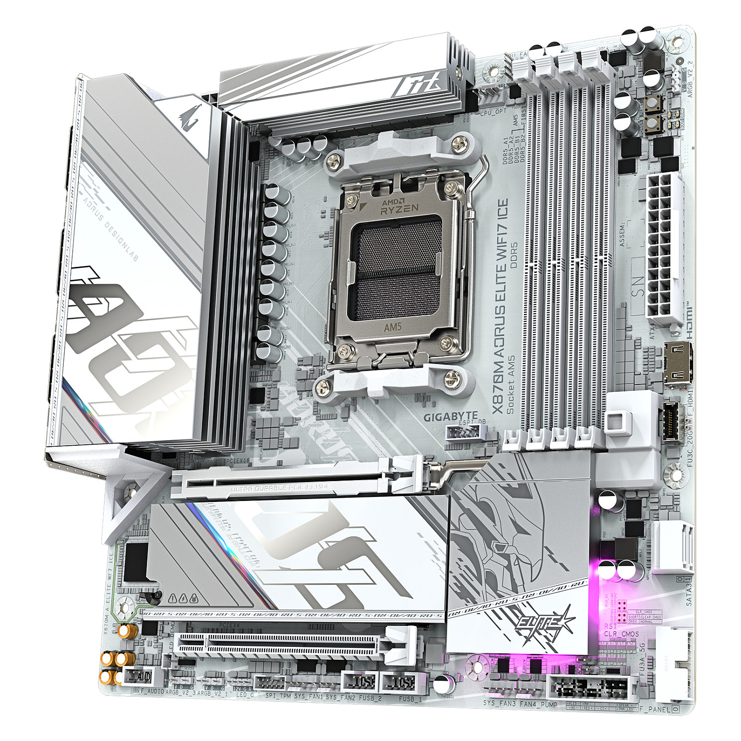 Matična ploča GIGABYTE X870M AORUS ELITE AX ICE (AM5, mATX, DDR5, Wi-Fi 7)-2