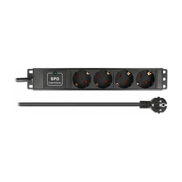 Letva s utičnicama DELOCK 19" 1U Rackmount (4x Schuko, prenaponska zaštita, 2m kabel)-2