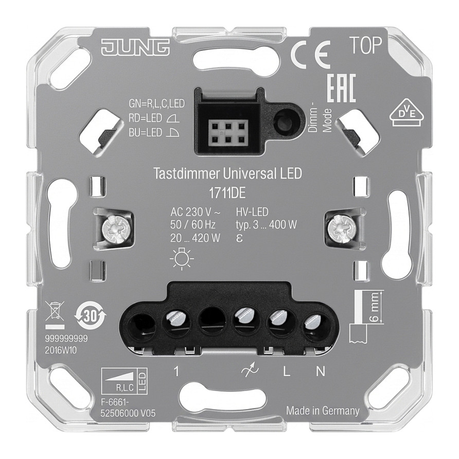 Univerzalni LED dimer JUNG 1711 DE (ugradbeni, 3-420 W/VA, automatsko prepoznavanje)-0