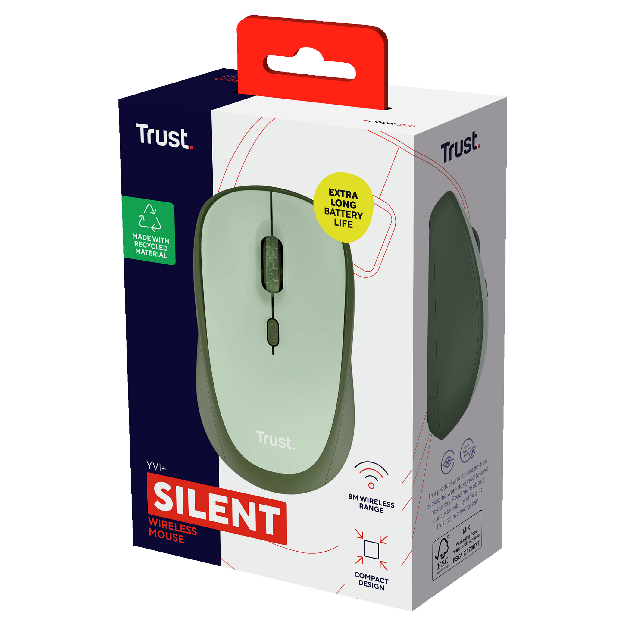 Bežični miš TRUST Yvi (1600 DPI, USB prijemnik, zeleni)-4