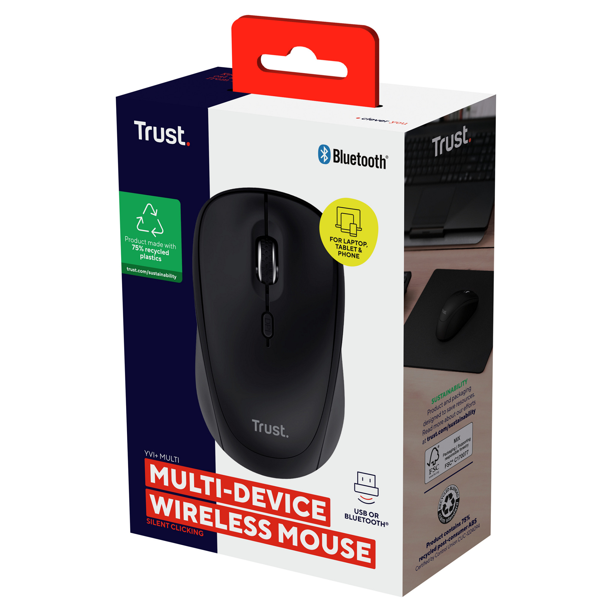Bežični miš TRUST Yvi+ (Multi-Device, Bluetooth, 1600 DPI) crni-2