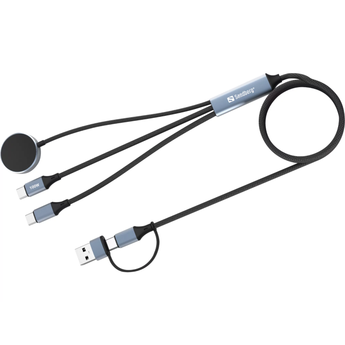 Putni kabel za punjenje 3u1 SANDBERG 3in1 Travel Charge Cable (100W, USB-C na USB-C + Apple Watch, 1.2m)