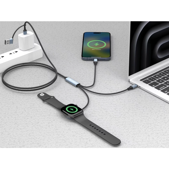 Putni kabel za punjenje 3u1 SANDBERG 3in1 Travel Charge Cable (100W, USB-C na USB-C + Apple Watch, 1.2m)-1