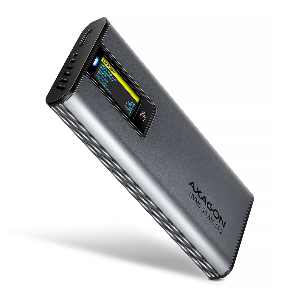 Vanjsko kućište za M.2 SSD AXAGON EEM2-SD2 (USB-C 3.2 Gen 2, NVMe & SATA, s ekranom)-0
