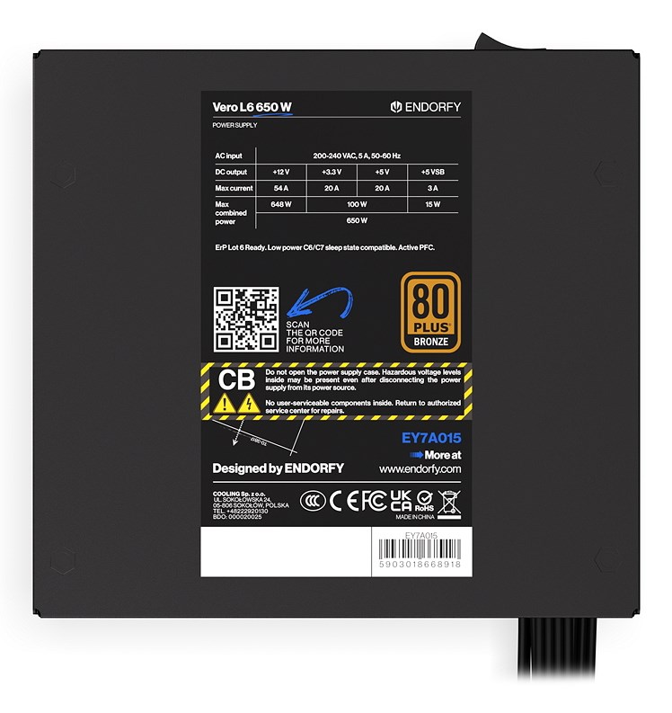 Napajanje za računalo ENDORFY Vero L6 Bronze 650W (80 PLUS Bronze, 120mm Fluctus ventilator, DC-DC)-7