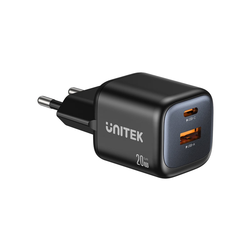 Zidni punjač UNITEK P1113A (20W, GaN, USB-C PD, USB-A QC 3.0)-0