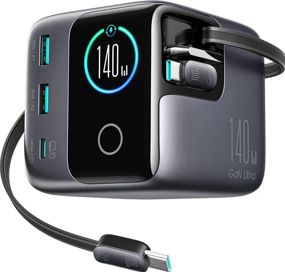 Stolni punjač JOYROOM Podix JR-TRD01 (140W, GaN, 5-u-1, 2x uvlačivi USB-C kabel)