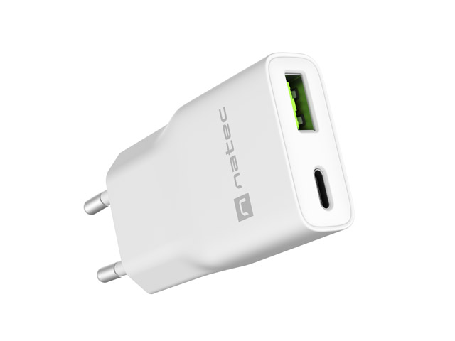 USB punjač NATEC Ribera GaN Slim 20W (USB-A, USB-C)