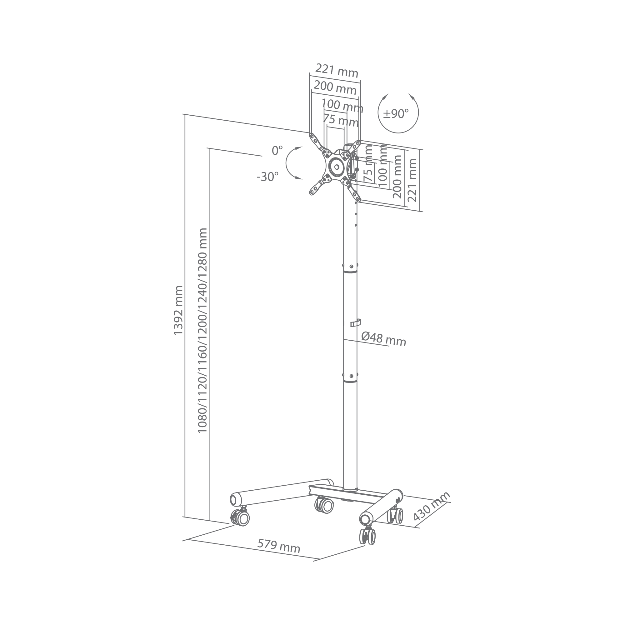 Podni mobilni stalak SBOX FS-622 (13"–50", do 20kg, mat crni)-13