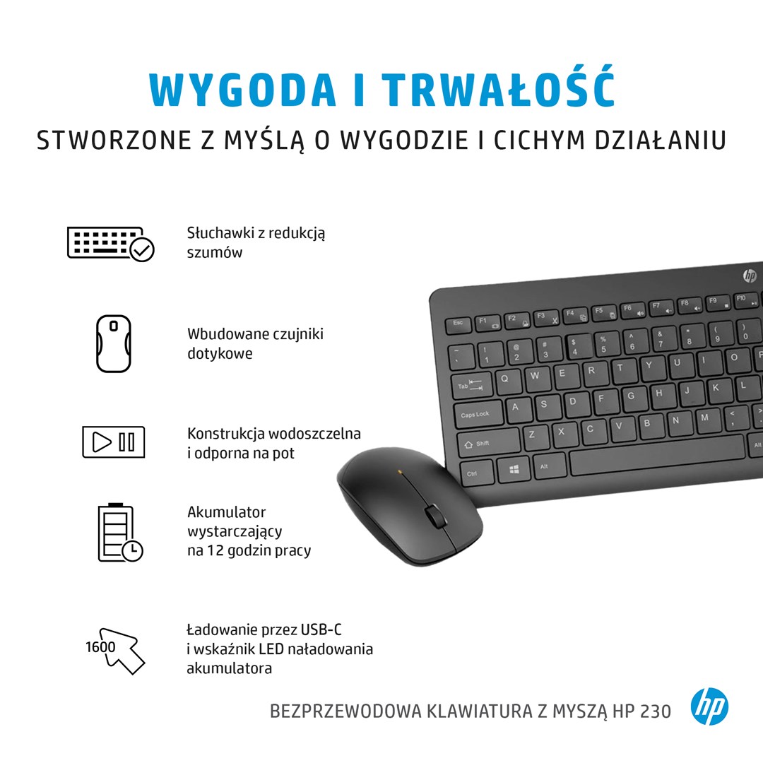 Set tipkovnica i miš HP 230 Wireless Keyboard and Mouse Combo crni - internacionalna non HR tipkovnica-1