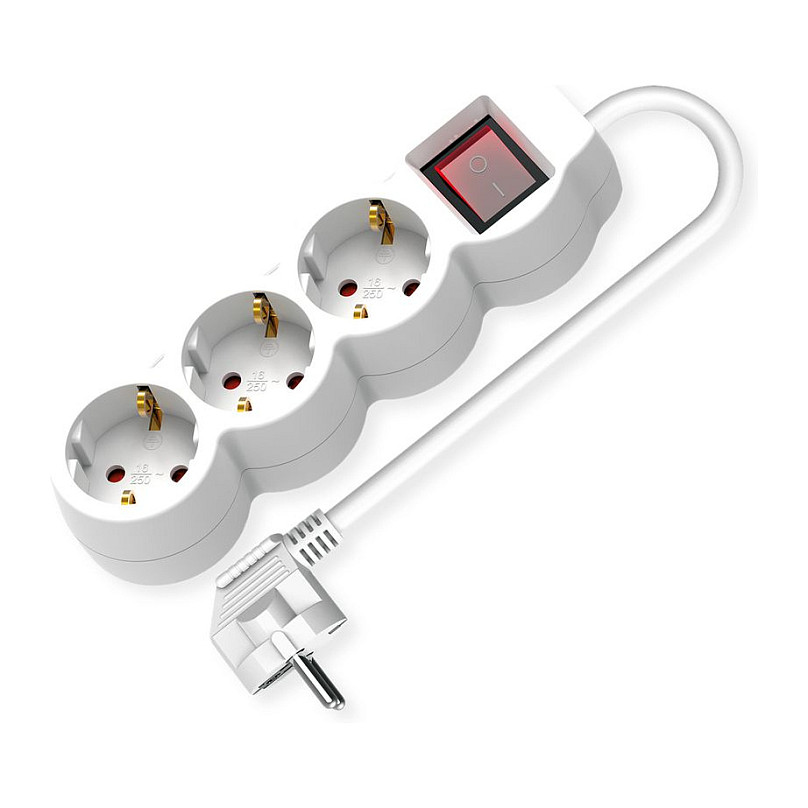 Produžni kabel VALUE s 3 utičnice i prekidačem, 1.5m, bijeli