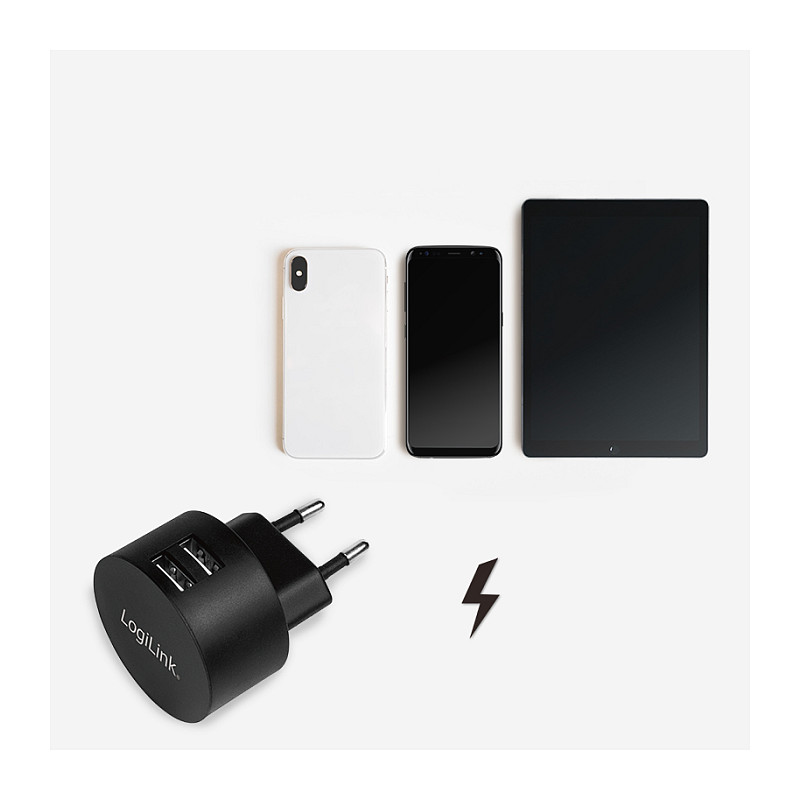 Logilink USB Steckdosenadapter 2port,10.5W,Fast Charging,sch-4