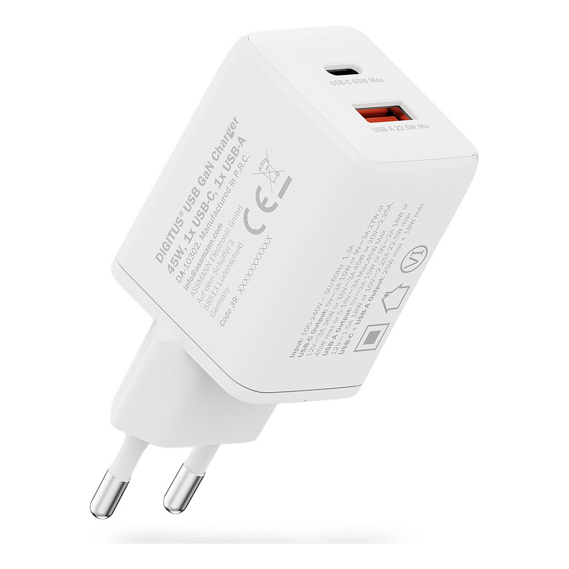 Punjač DIGITUS GaN 45W (1x USB-C, 1x USB-A)-8