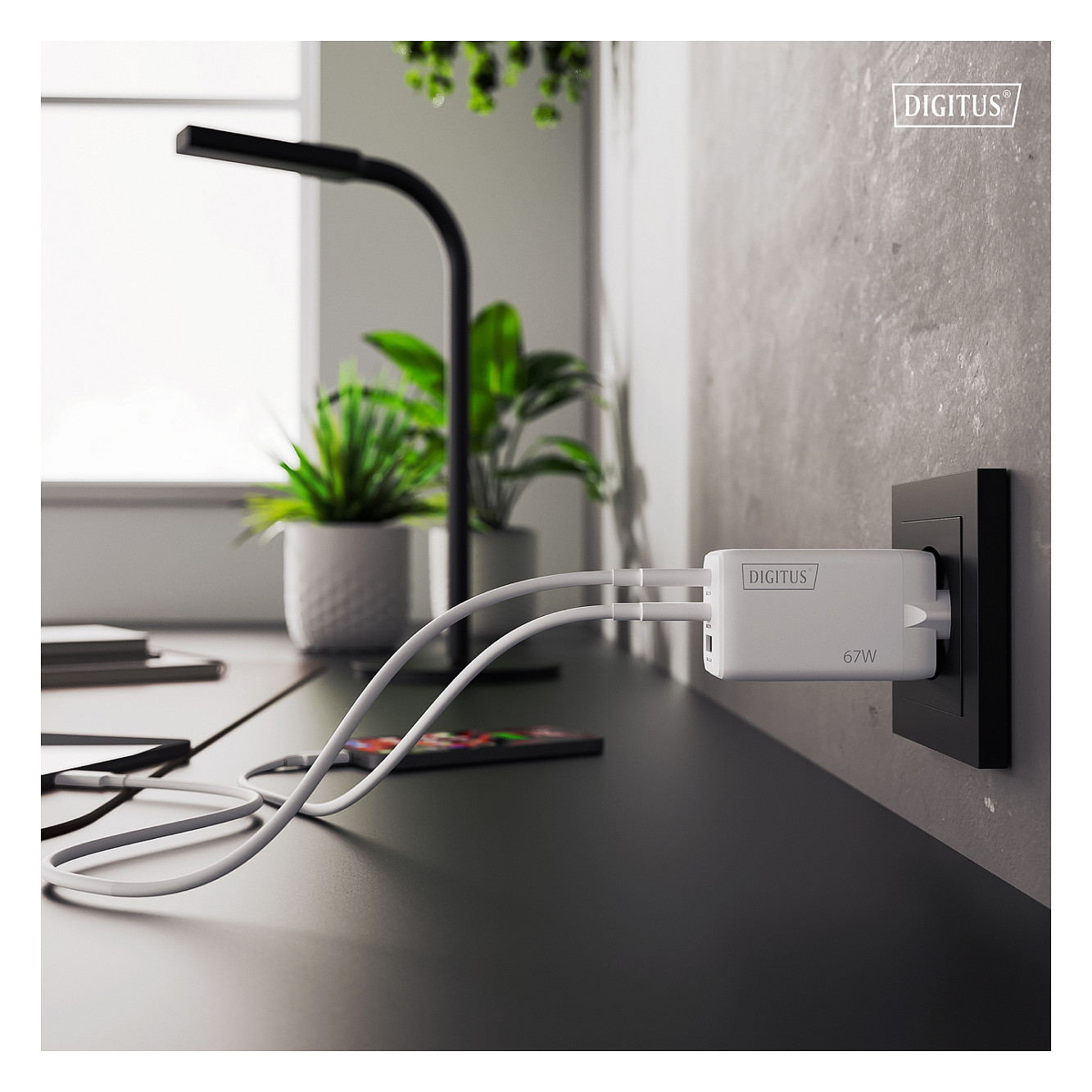 USB Punjač DIGITUS DA-10071, 67W, GaN, 2x USB-C, 1x USB-A-1