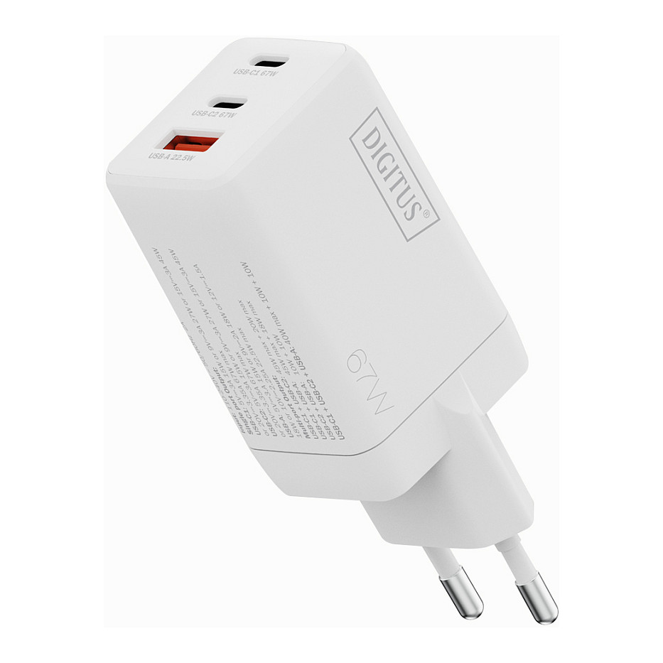 USB Punjač DIGITUS DA-10071, 67W, GaN, 2x USB-C, 1x USB-A-7