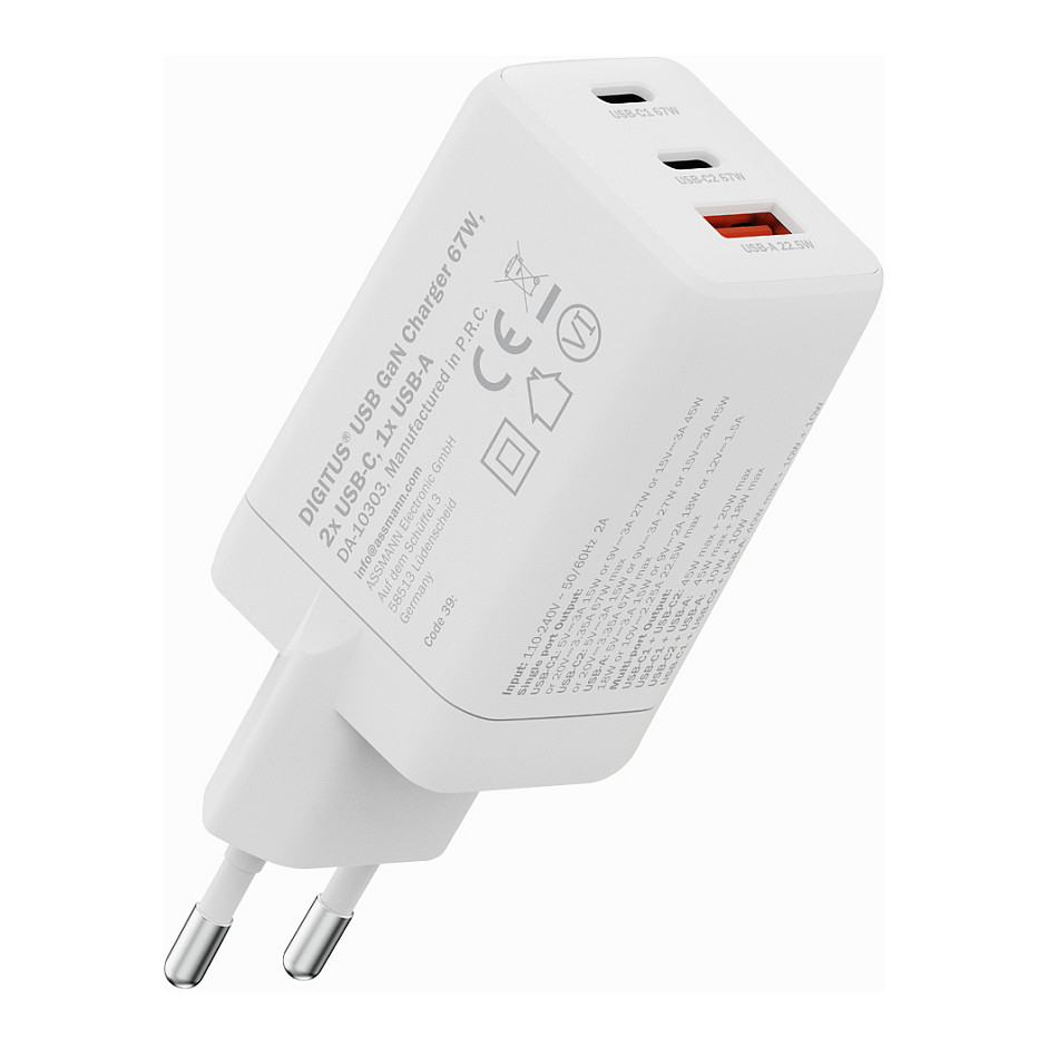 USB Punjač DIGITUS DA-10071, 67W, GaN, 2x USB-C, 1x USB-A-9