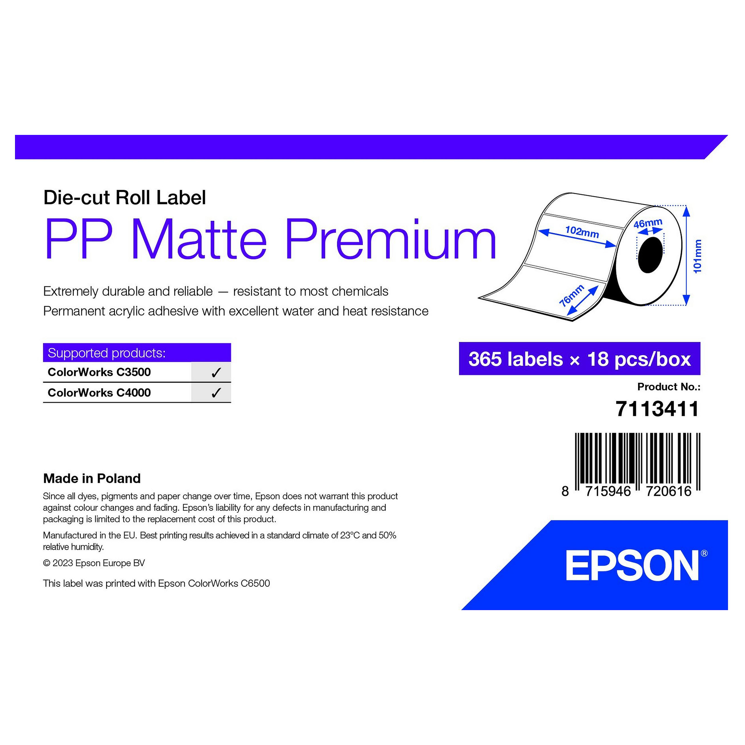 Naljepnice u roli EPSON C33S045550 PP Matte 102x76mm (365 kom)-0