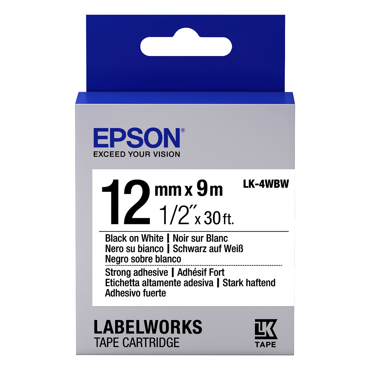 Traka za pisač naljepnica EPSON LabelWorks LK-4WBW, 12mm, crni ispis na bijeloj podlozi, jako ljepilo