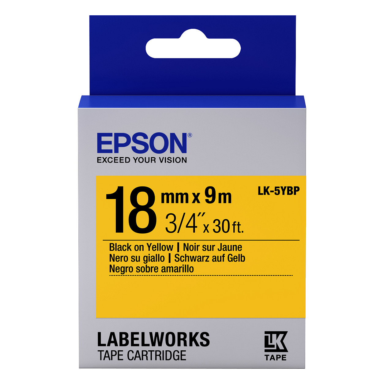 Traka za pisač naljepnica EPSON LK-5YBP, 18mm, crni ispis na žutoj podlozi